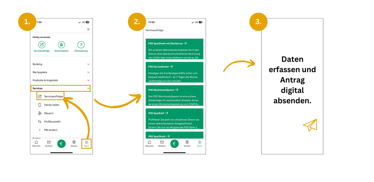 Produkte digital in der PSD Banking App abschließen